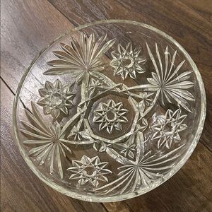 60s Anchor Hocking Star of David pressed clear glass divided tray, banana bowl